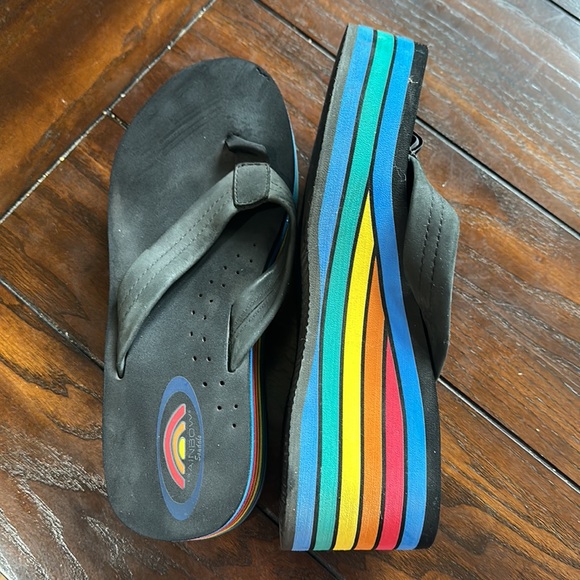 RAINBOW SANDALS elevated rainbow flip flops with leather straps! - Picture 2 of 3